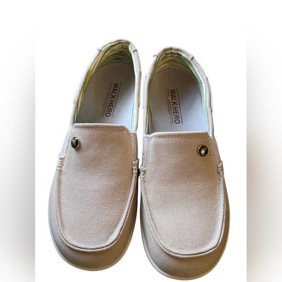 Walk Hero Beige Canvas Slip-On Shoes 8.5 Plantar Fascitis Arch Support Walking - Picture 3 of 5